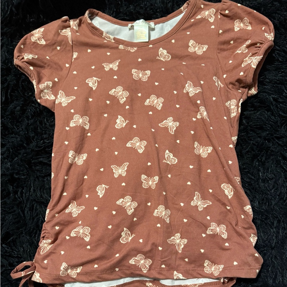Butterfly Print Kids Tee - Tan
